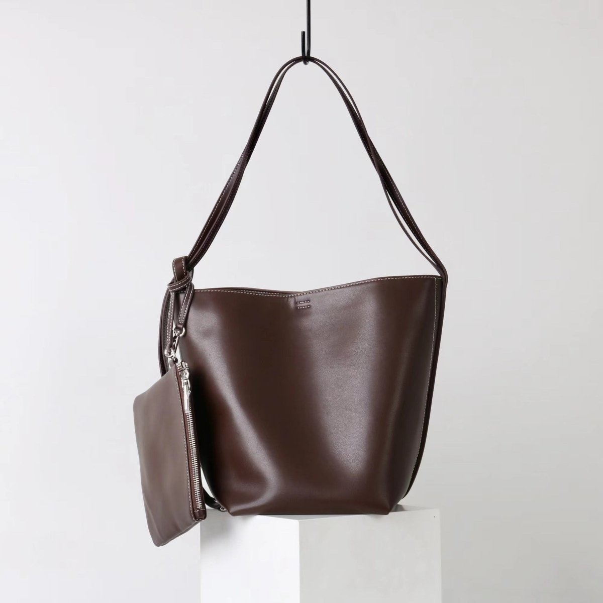 Soft cowhide versatile Tote bucket bag - zoraflux