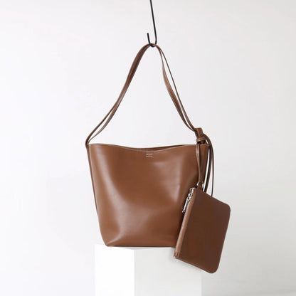 Soft cowhide versatile Tote bucket bag - zoraflux