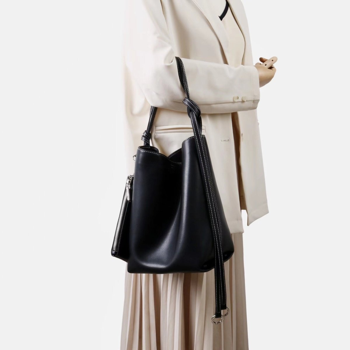 Soft cowhide versatile Tote bucket bag - zoraflux