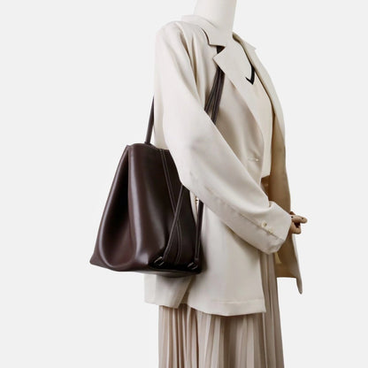 Soft cowhide versatile Tote bucket bag - zoraflux