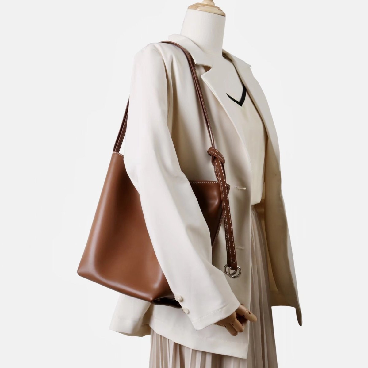 Soft cowhide versatile Tote bucket bag - zoraflux