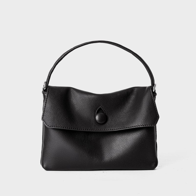 Soft Leather Black Mini Top Handle Small Tote Bag, Lightweight Flap Satchel Purse for Women Daily Commute Travel - zoraflux