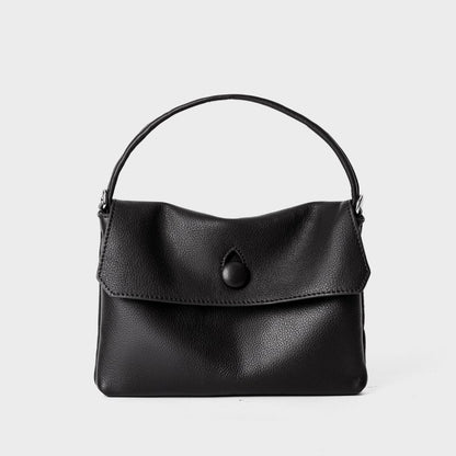 Soft Leather Black Mini Top Handle Small Tote Bag, Lightweight Flap Satchel Purse for Women Daily Commute Travel - zoraflux