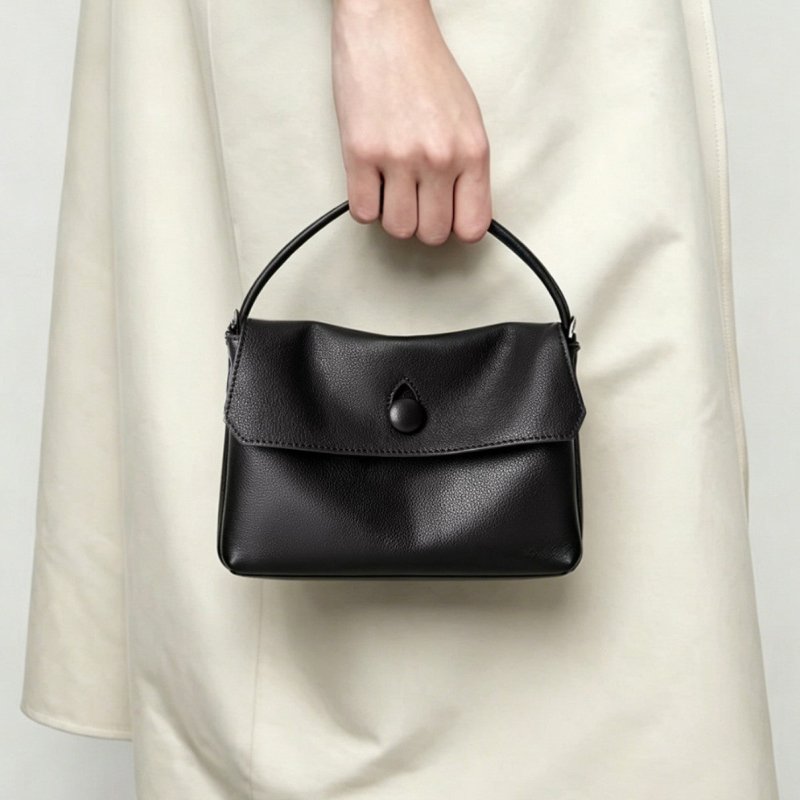 Soft Leather Black Mini Top Handle Small Tote Bag, Lightweight Flap Satchel Purse for Women Daily Commute Travel - zoraflux
