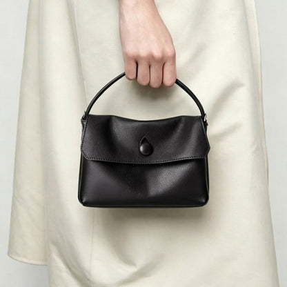 Soft Leather Black Mini Top Handle Small Tote Bag, Lightweight Flap Satchel Purse for Women Daily Commute Travel - zoraflux