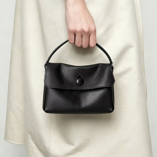 Soft Leather Black Mini Top Handle Small Tote Bag, Lightweight Flap Satchel Purse for Women Daily Commute Travel - zoraflux