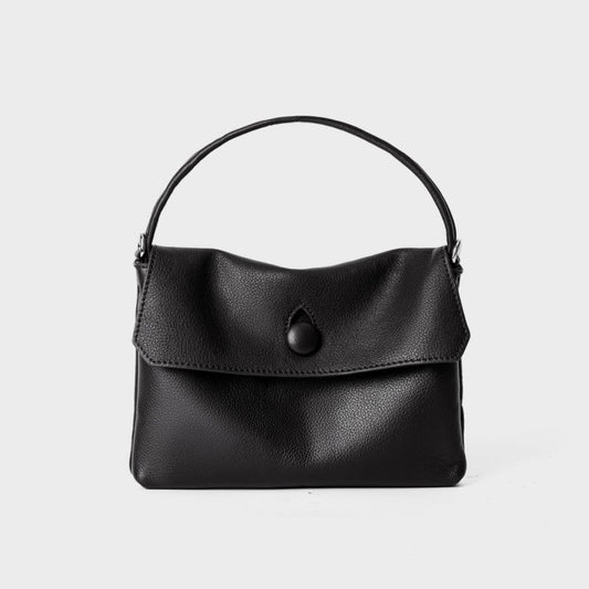 Soft Leather Black Mini Top Handle Small Tote Bag, Lightweight Flap Satchel Purse for Women Daily Commute Travel - zoraflux