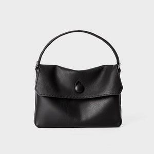 Soft Leather Black Mini Top Handle Small Tote Bag, Lightweight Flap Satchel Purse for Women Daily Commute Travel - zoraflux
