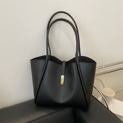 Soft leather casual solid color versatile tote bag - zoraflux