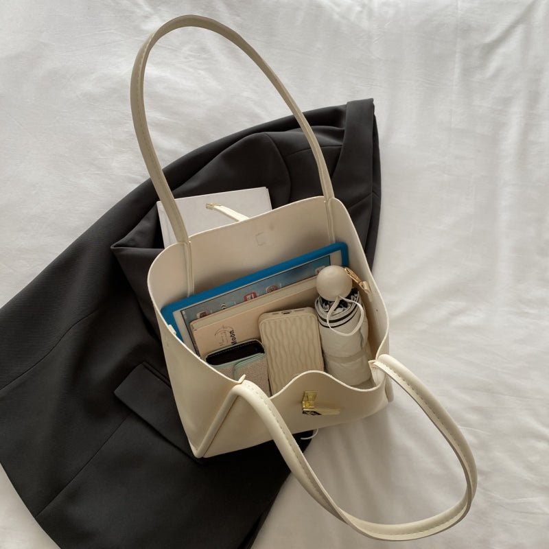 Soft leather casual solid color versatile tote bag - zoraflux