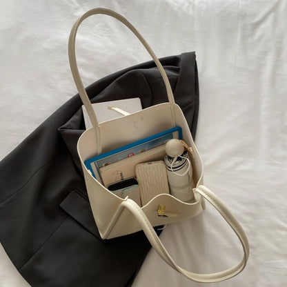 Soft leather casual solid color versatile tote bag - zoraflux