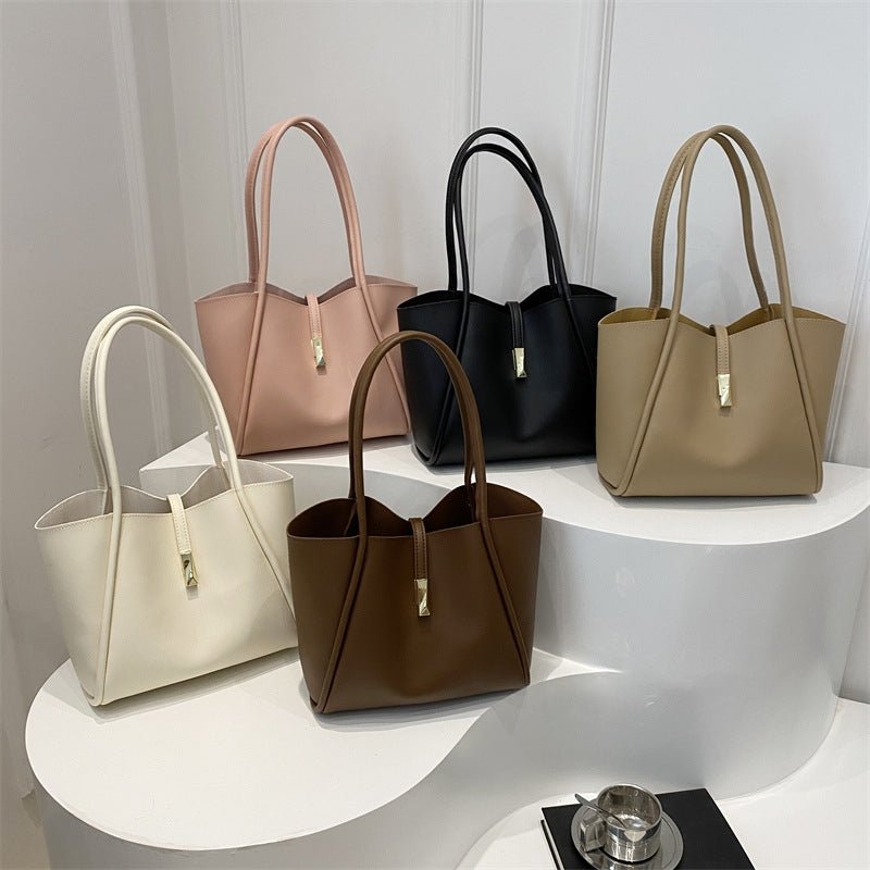 Soft leather casual solid color versatile tote bag - zoraflux