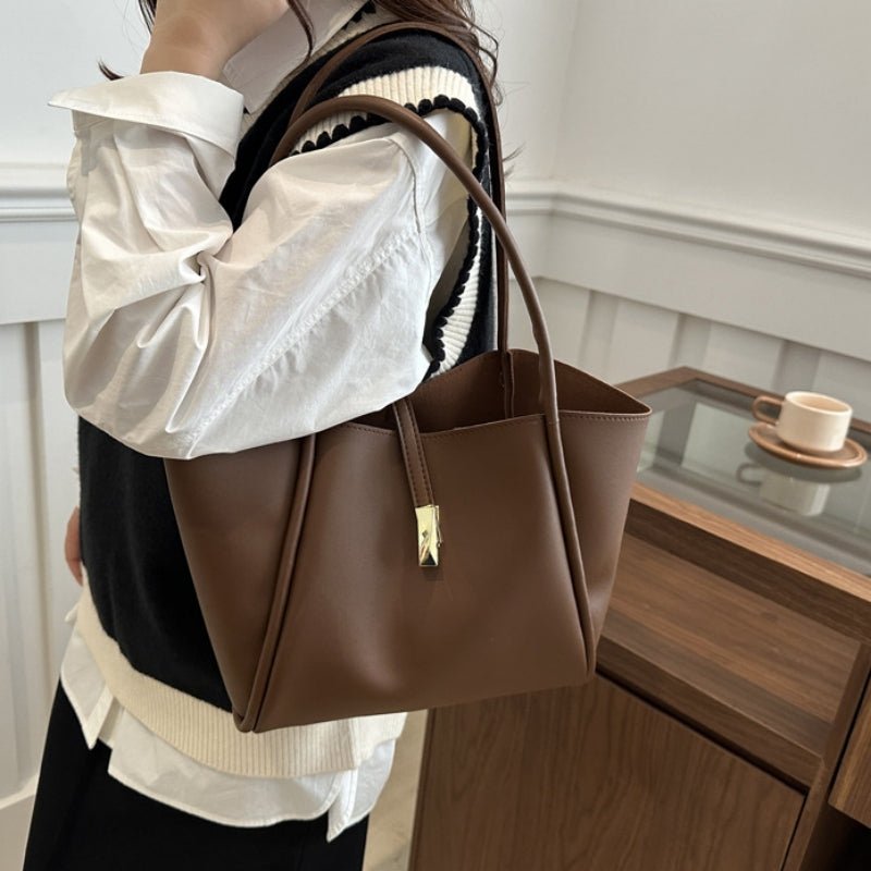 Soft leather casual solid color versatile tote bag - zoraflux