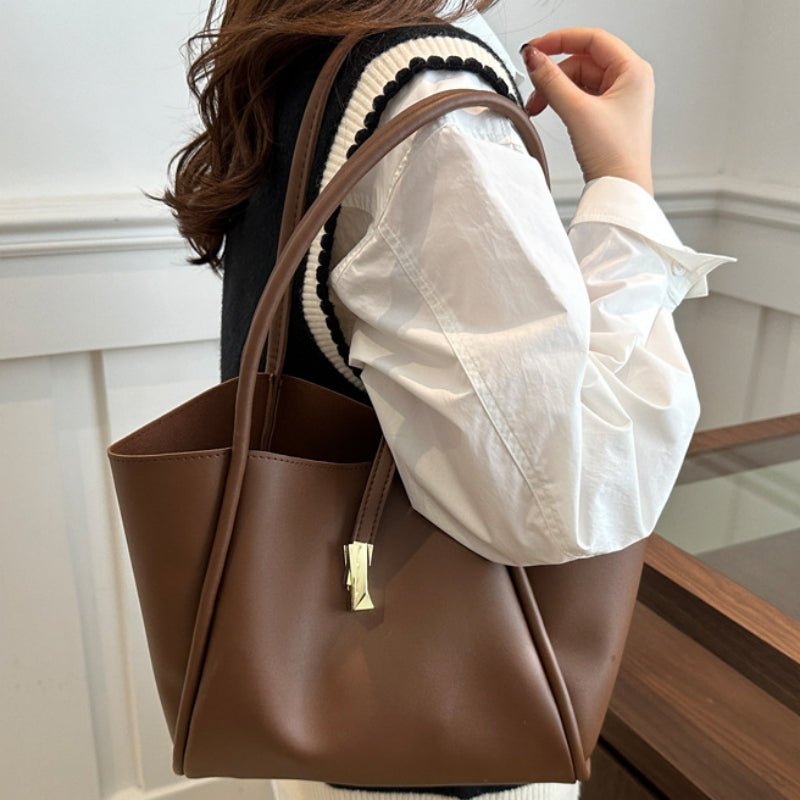 Soft leather casual solid color versatile tote bag - zoraflux