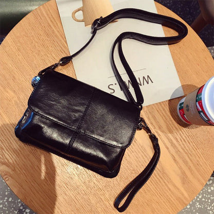 Solid - color retro cowhide grain crossbody bag - zoraflux