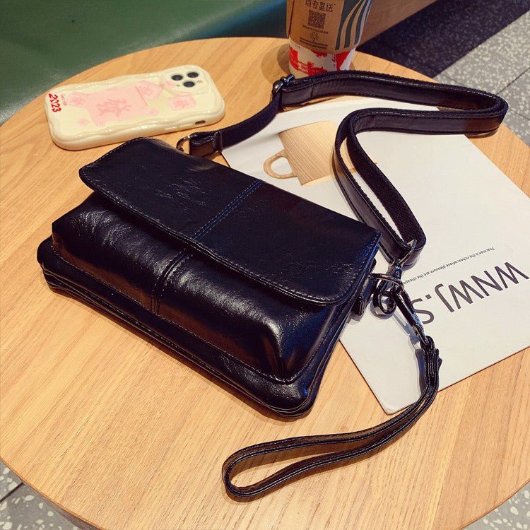 Solid - color retro cowhide grain crossbody bag - zoraflux