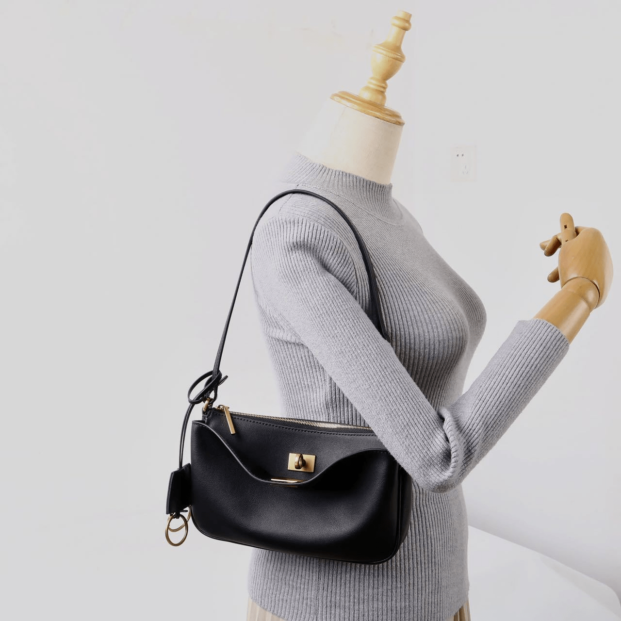 Top - grain cowhide women's hand - held underarm bag - zoraflux