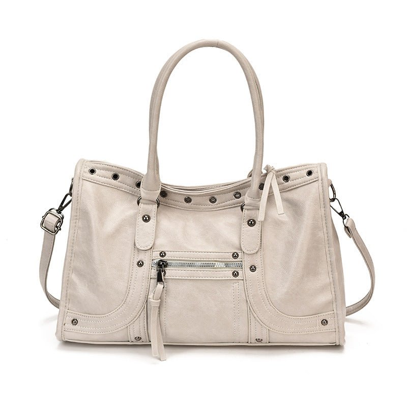 Vintage Rivet PU Leather Tote Bag Large Capacity Shoulder Crossbody Handbag for Women - zoraflux