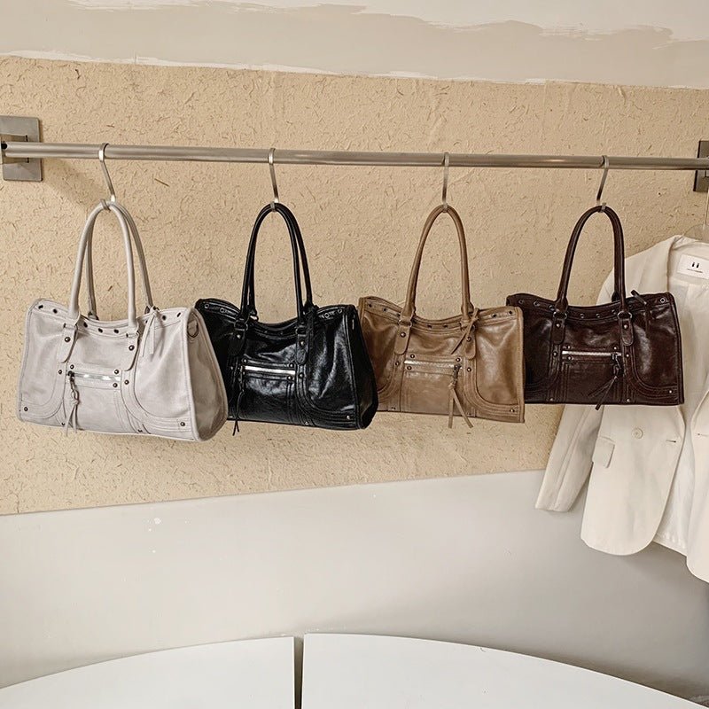 Vintage Rivet PU Leather Tote Bag Large Capacity Shoulder Crossbody Handbag for Women - zoraflux
