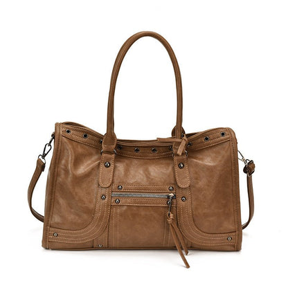Vintage Rivet PU Leather Tote Bag Large Capacity Shoulder Crossbody Handbag for Women - zoraflux