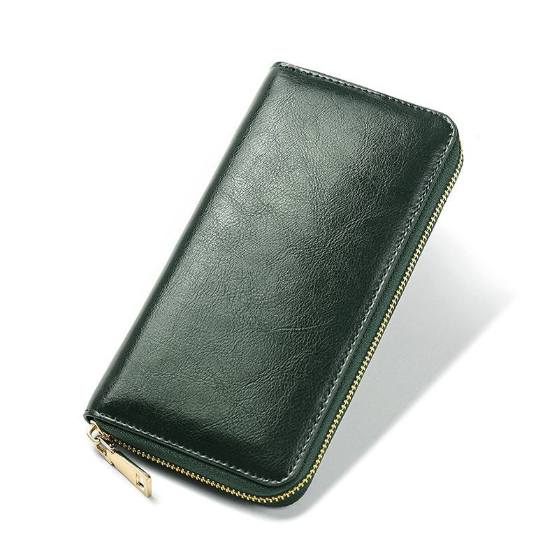 Waxed cowhide zipper purse gift for ladies - zoraflux