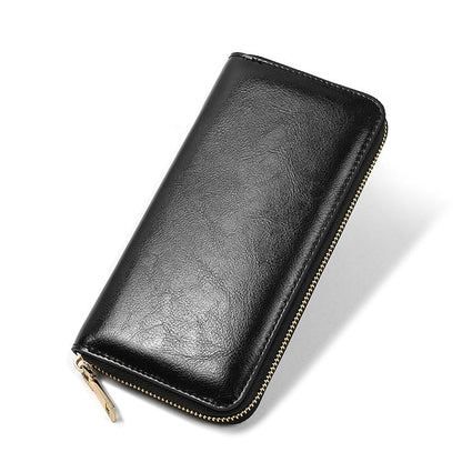Waxed cowhide zipper purse gift for ladies - zoraflux