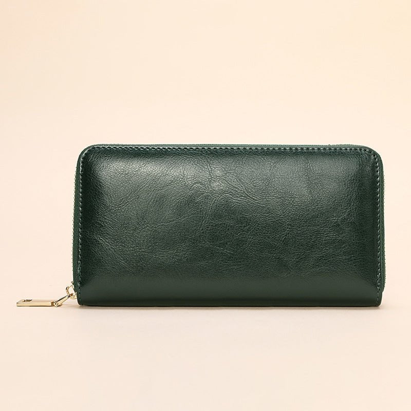 Waxed cowhide zipper purse gift for ladies - zoraflux
