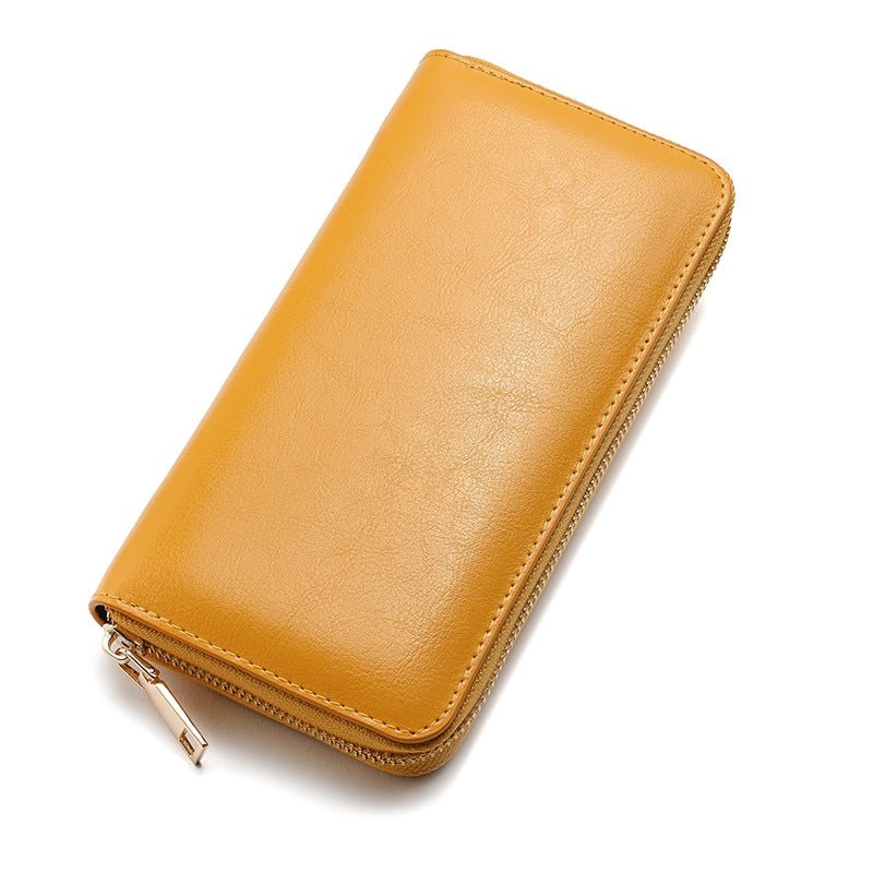 Waxed cowhide zipper purse gift for ladies - zoraflux
