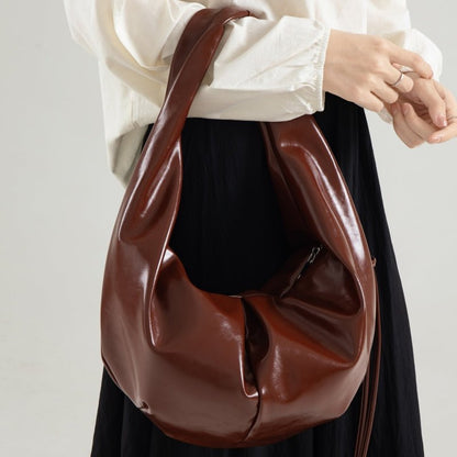Waxy leather shoulder bag with niche design - zoraflux