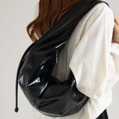 Waxy leather shoulder bag with niche design - zoraflux