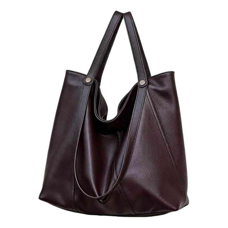 Women Soft Top‑Grain Cowhide Leather Tote Bag, Zipper Closure Large Single‑Shoulder Handbag - zoraflux