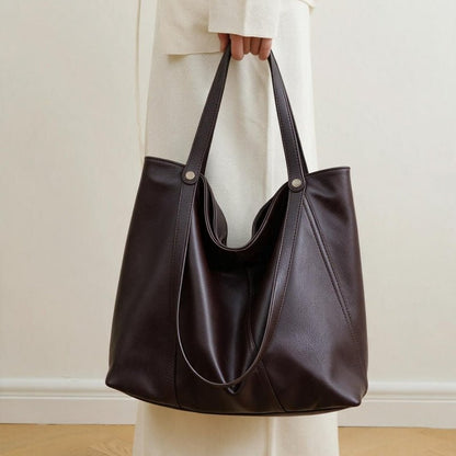 Women Soft Top‑Grain Cowhide Leather Tote Bag, Zipper Closure Large Single‑Shoulder Handbag - zoraflux