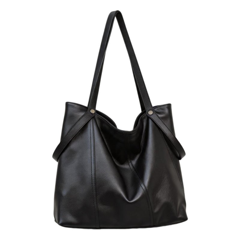 Women Soft Top‑Grain Cowhide Leather Tote Bag, Zipper Closure Large Single‑Shoulder Handbag - zoraflux