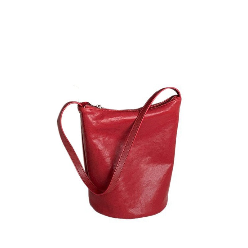 Women vintage vegetable tanned cowhide bucket bag - zoraflux