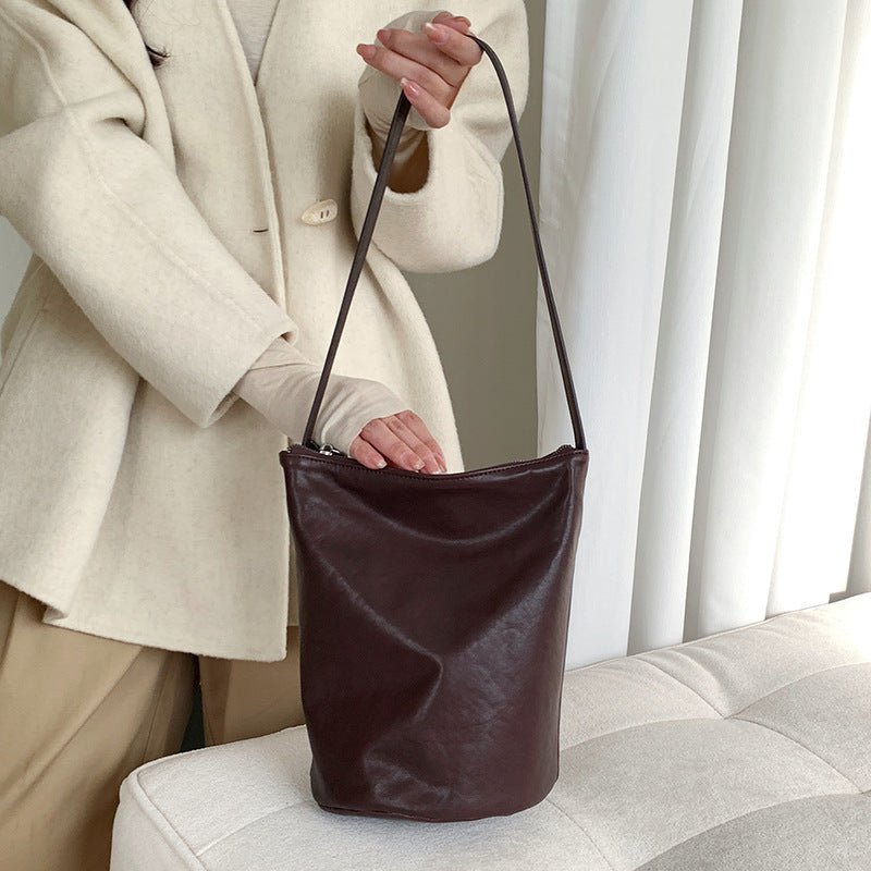 Women vintage vegetable tanned cowhide bucket bag - zoraflux