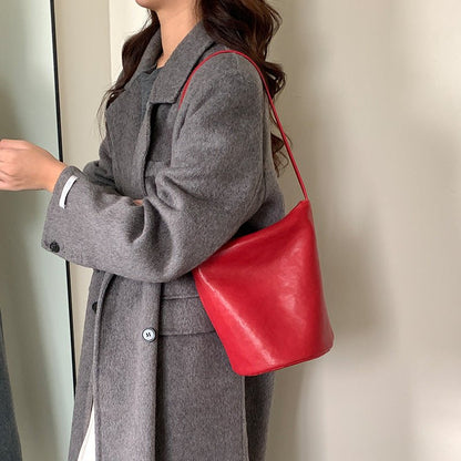 Women vintage vegetable tanned cowhide bucket bag - zoraflux