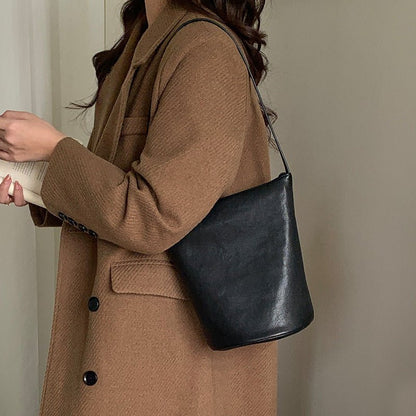 Women vintage vegetable tanned cowhide bucket bag - zoraflux