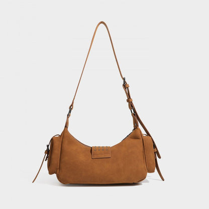 Y2K Rivet Buckle Hobo Shoulder Bag, Suede Multi‑Pocket Crossbody Utility Bag for Women - zoraflux