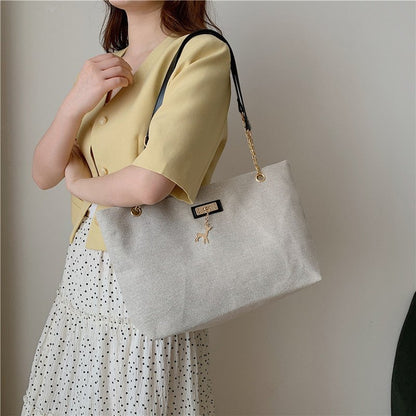 Zoraflux Large Canvas Tote Bag for Women, Casual Chain Shoulder Work Bag - zoraflux
