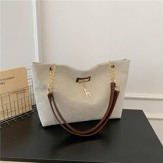 Zoraflux Large Canvas Tote Bag for Women, Casual Chain Shoulder Work Bag - zoraflux