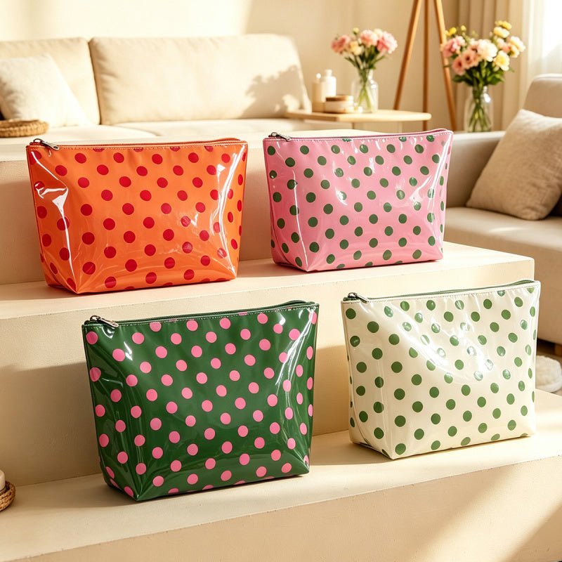 Zoraflux Polka Dot Gloss Tote Bag Set Large Waterproof Handbag with Makeup Bag - zoraflux