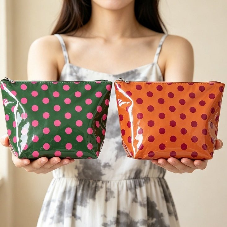 Zoraflux Polka Dot Gloss Tote Bag Set Large Waterproof Handbag with Makeup Bag - zoraflux