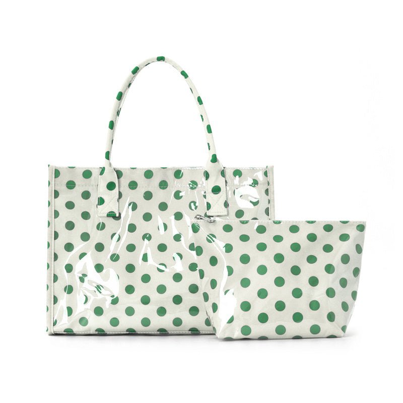 Zoraflux Polka Dot Gloss Tote Bag Set Large Waterproof Handbag with Makeup Bag - zoraflux
