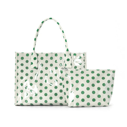 Zoraflux Polka Dot Gloss Tote Bag Set Large Waterproof Handbag with Makeup Bag - zoraflux