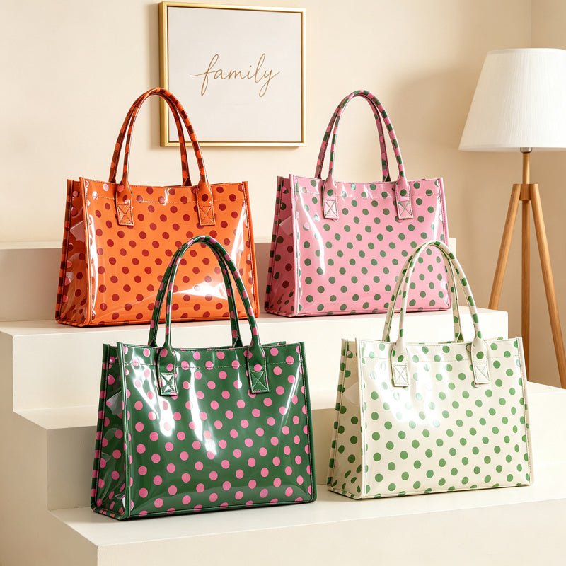 Zoraflux Polka Dot Gloss Tote Bag Set Large Waterproof Handbag with Makeup Bag - zoraflux