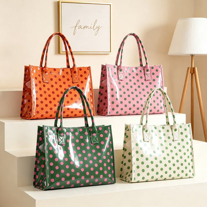 Zoraflux Polka Dot Gloss Tote Bag Set Large Waterproof Handbag with Makeup Bag - zoraflux