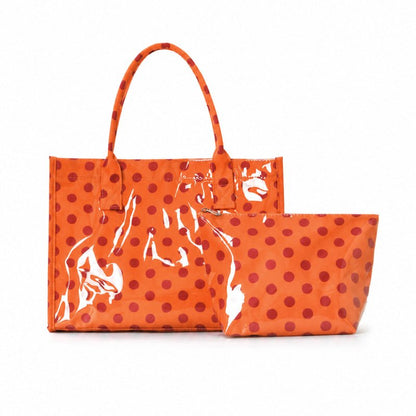 Zoraflux Polka Dot Gloss Tote Bag Set Large Waterproof Handbag with Makeup Bag - zoraflux