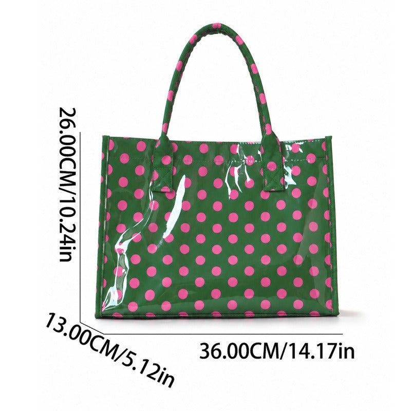 Zoraflux Polka Dot Gloss Tote Bag Set Large Waterproof Handbag with Makeup Bag - zoraflux