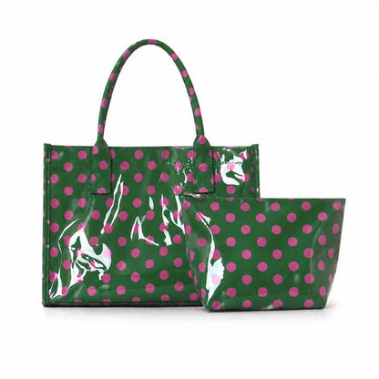 Zoraflux Polka Dot Gloss Tote Bag Set Large Waterproof Handbag with Makeup Bag - zoraflux