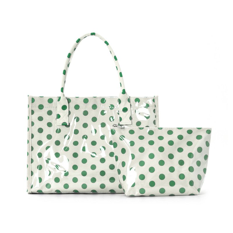 Zoraflux Polka Dot Gloss Tote Bag Set Large Waterproof Handbag with Makeup Bag - zoraflux